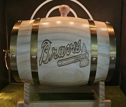 Braves 3 Liter Beverage Barrel, fully functional, laser engraved