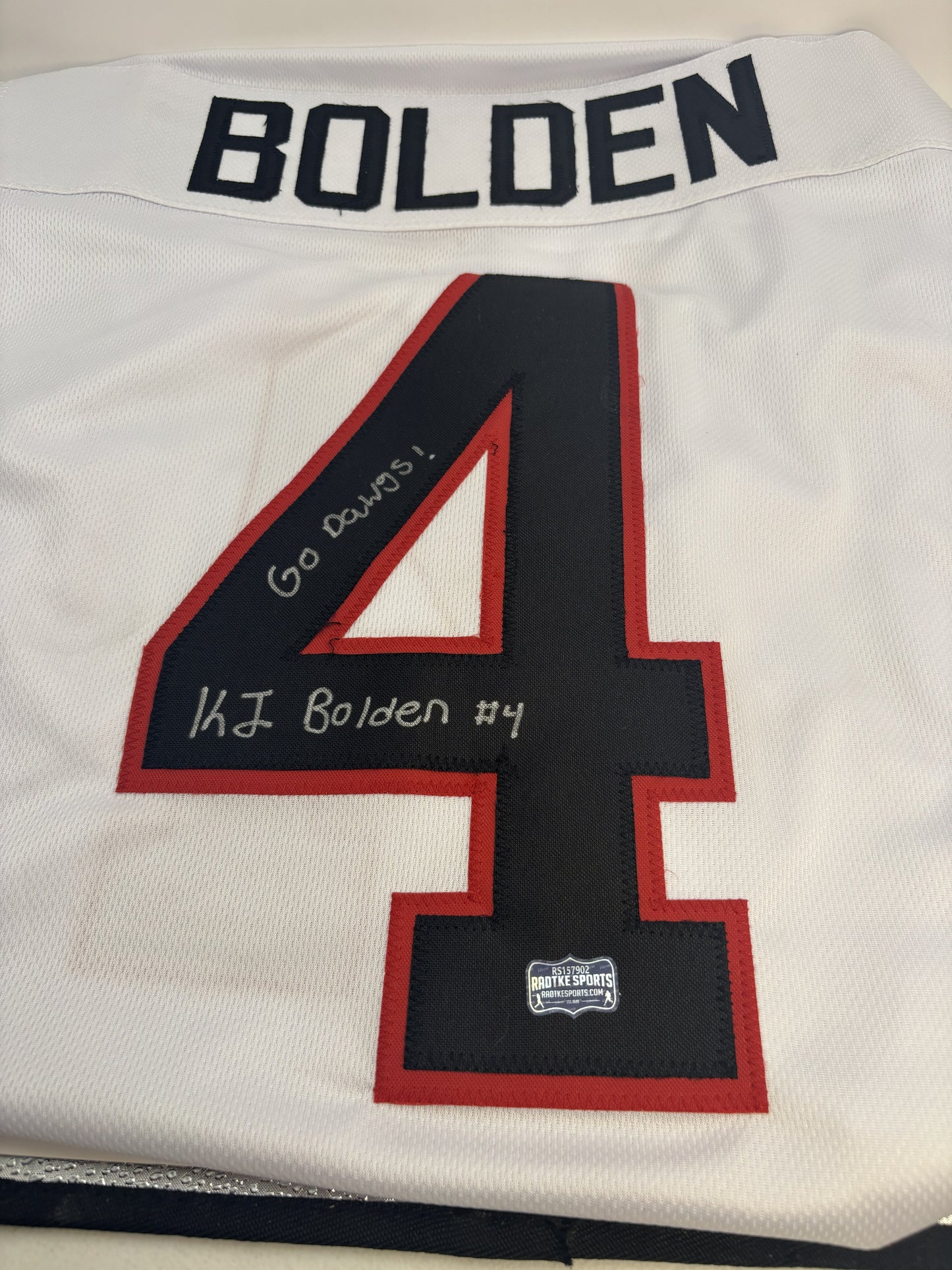 Jersey - KJ Bolden Signed UGA Jersey White w/ inscription