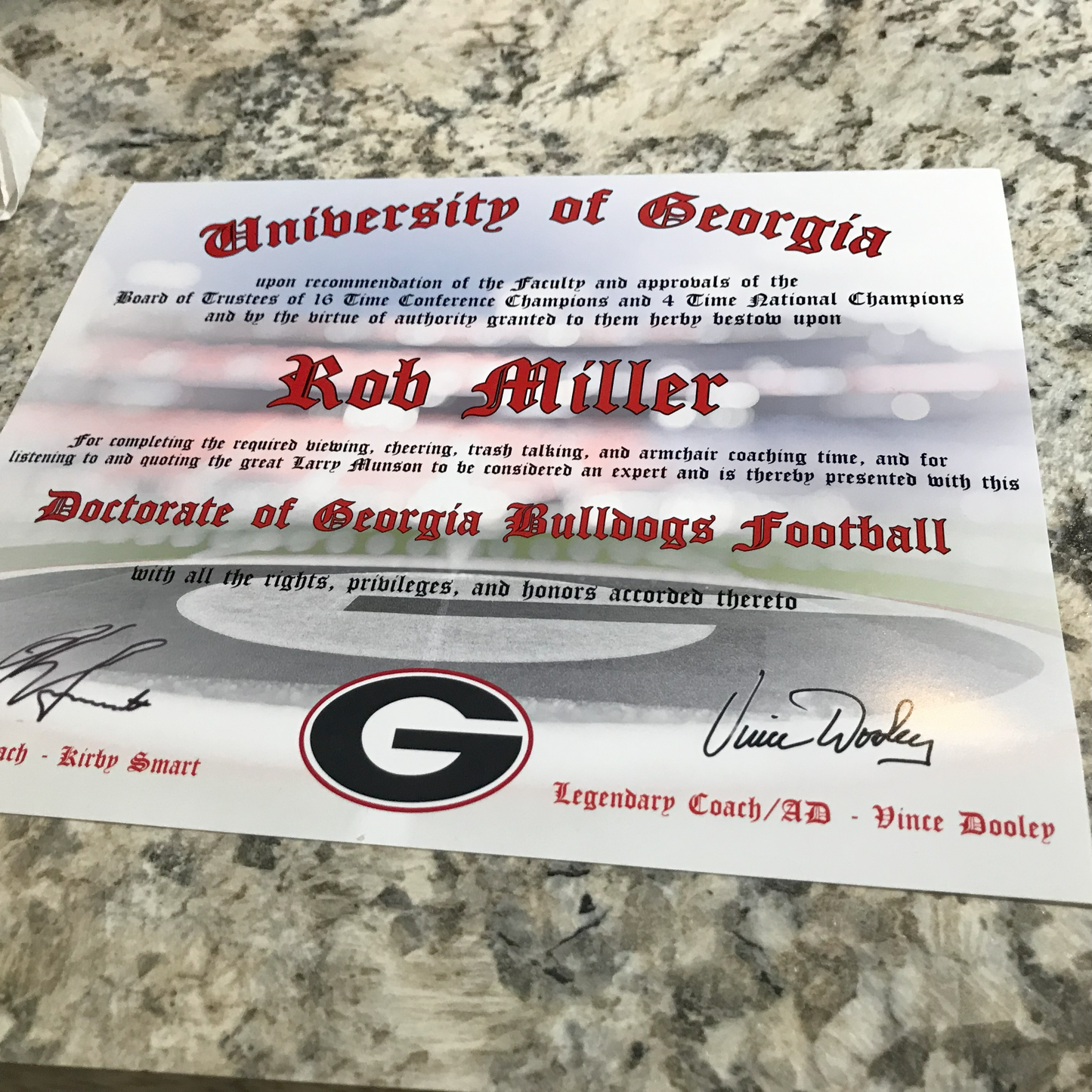 Doctorate of Georgia Bulldogs Football - Personalized 8" x 10" photo