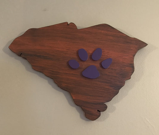 Clemson Wooden Wall Art (paw) - Handmade