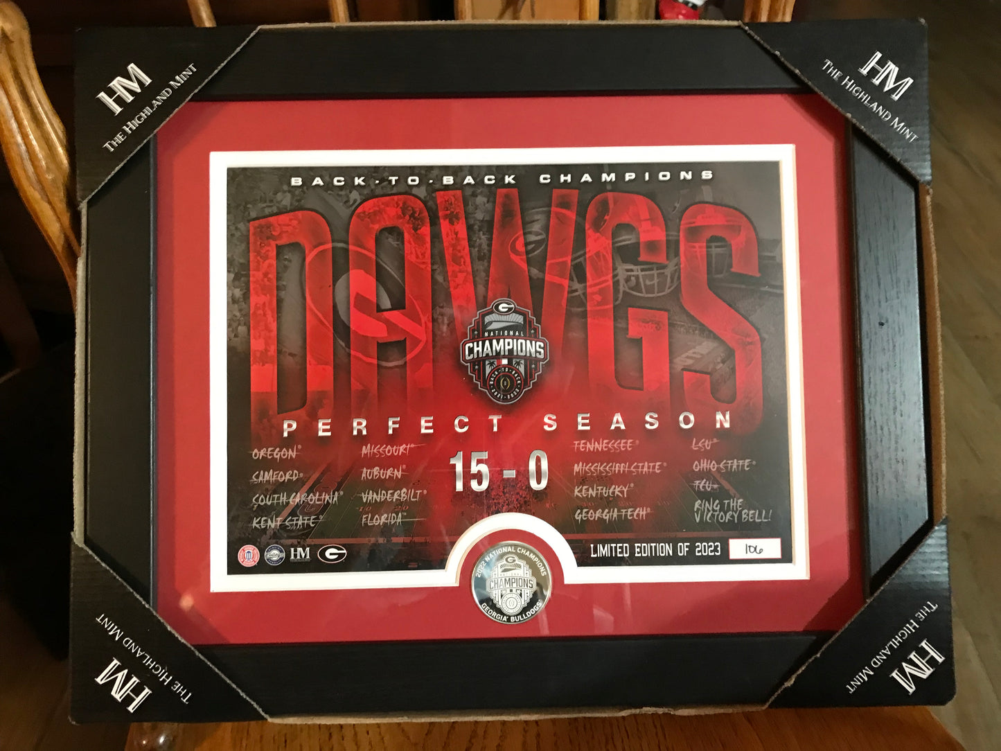 DAWGS Perfect Season coined framed picture