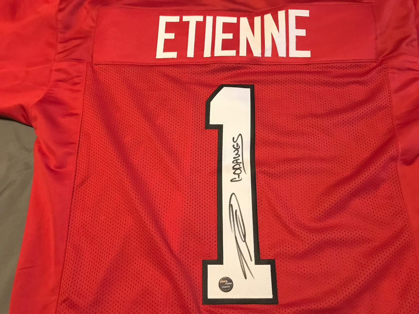 Jersey - Trevor Etienne Signed UGA Jersey Red w/GO DAWGS inscribed - Legit COA