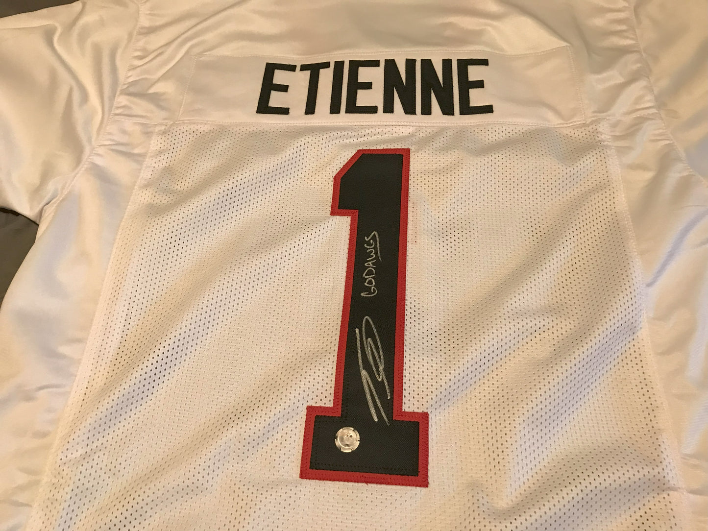 Jersey - Trevor Etienne Signed UGA Jersey White w/GO DAWGS inscribed - Legit COA