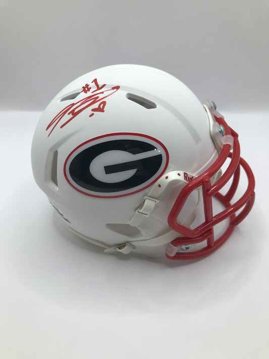 Mini Helmet - Trevor Etienne Autographed Custom Riddell Matte White with Legit COA