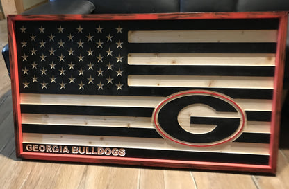 UGA - American Flag Wood Plaque