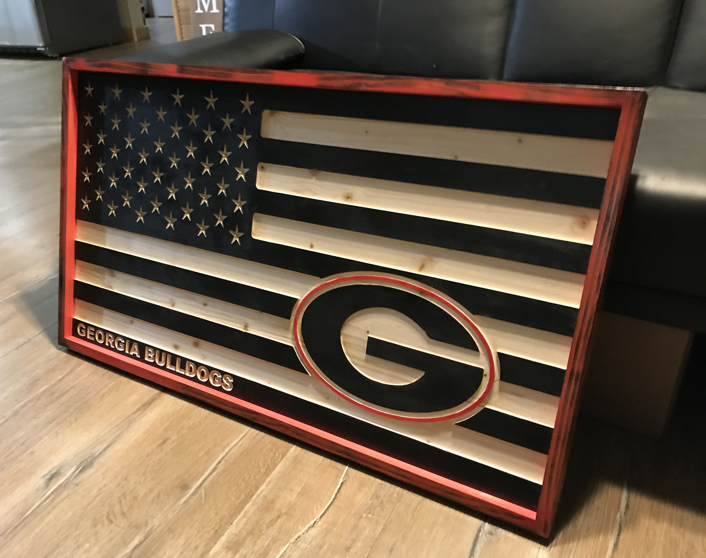 UGA - American Flag Wood Plaque