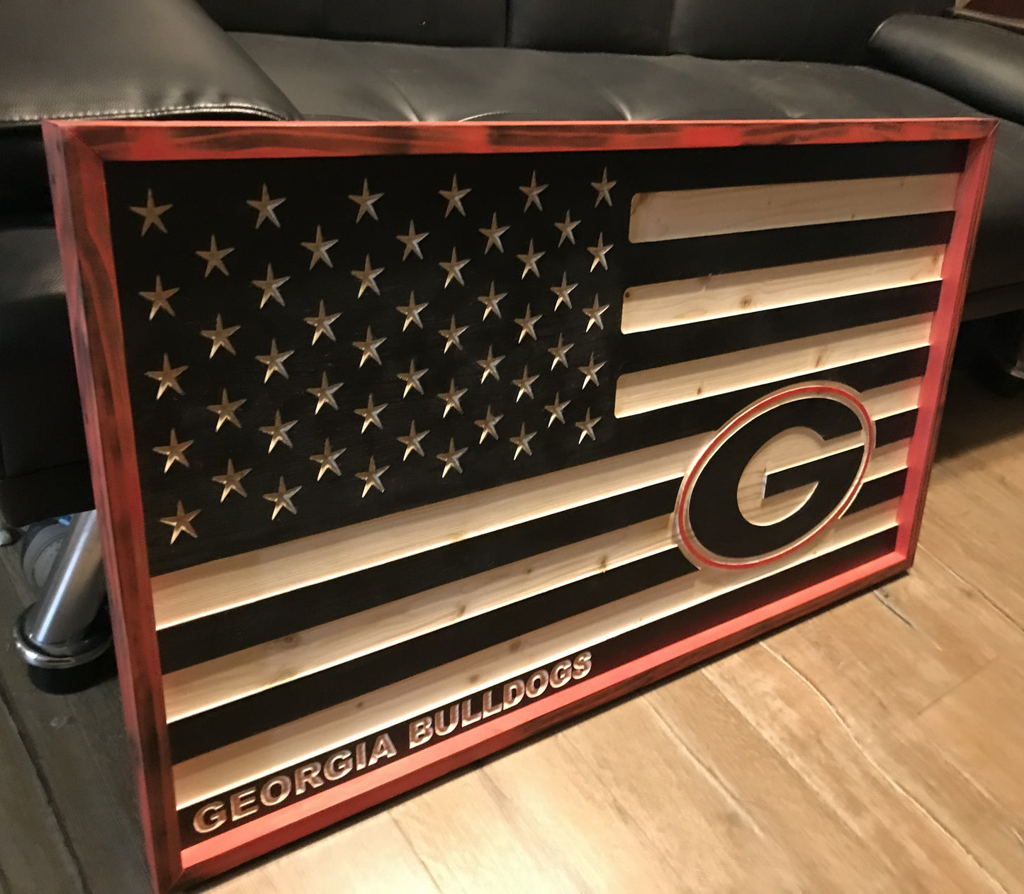 UGA - American Flag Wood Plaque